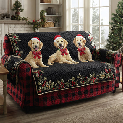 Golden Retriever on Blue Night Background Quilted Sofa Cover