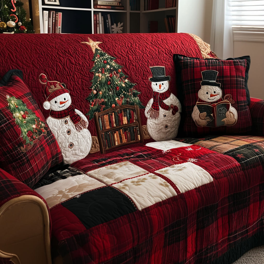 Snowmen of Snow Quilted Sofa Cover