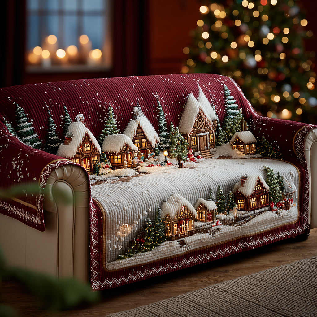 Village of Christmas Quilted Sofa Cover