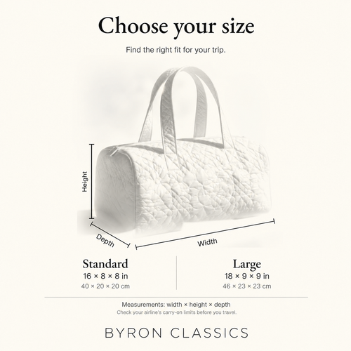 Quilted weekend duffle bag size guide