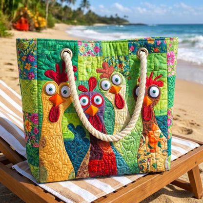 Farmyard Roosters Quilted Beach Bag