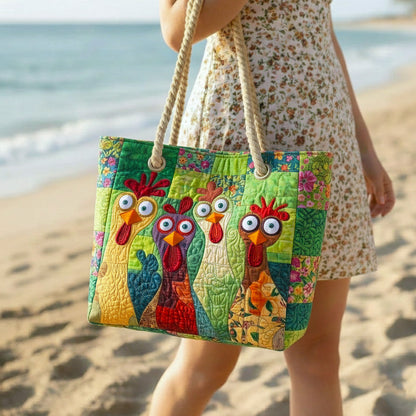 Farmyard Roosters Quilted Beach Bag