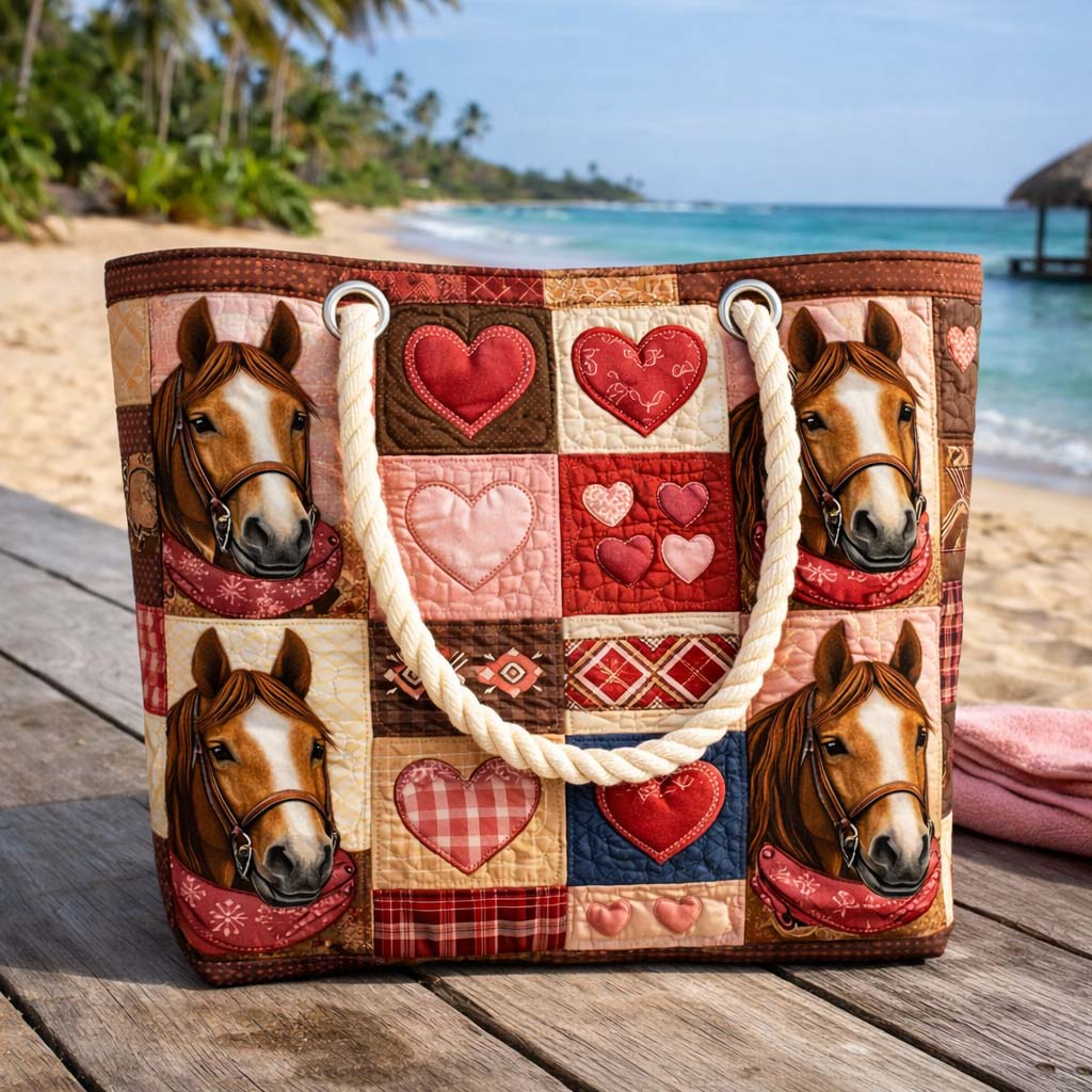 Horses and Hearts Quilted Beach Bag