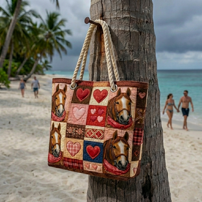 Horses and Hearts Quilted Beach Bag
