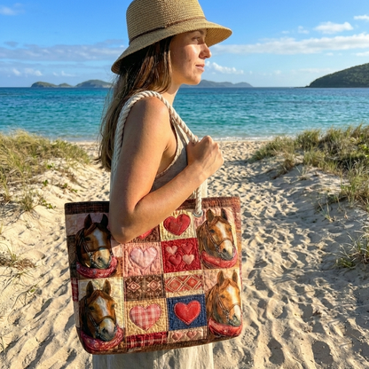 Horses and Hearts Quilted Beach Bag