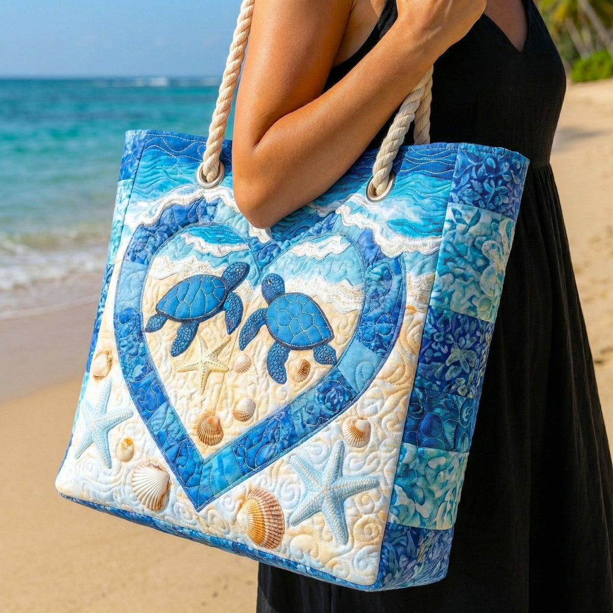 Turtle Heart Quilted Beach Bag
