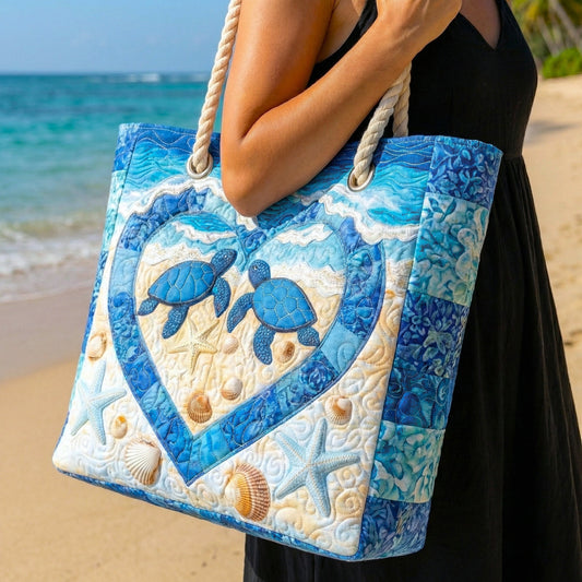 Turtle Heart Quilted Beach Bag