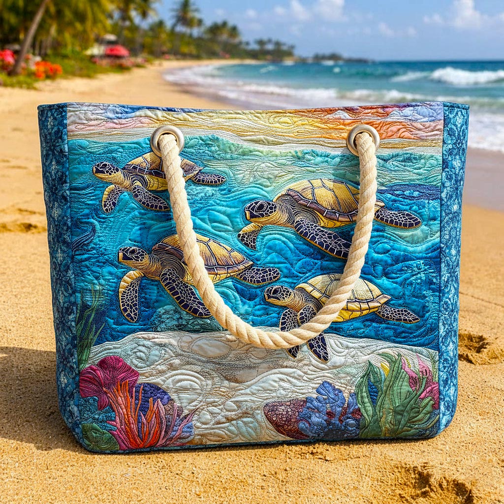 Turtles and Coral Quilted Beach Bag