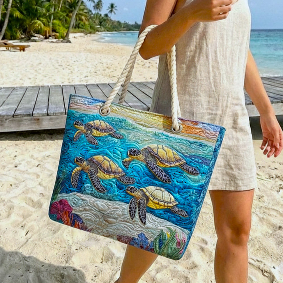 Turtles and Coral Quilted Beach Bag