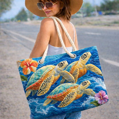 Turtles and Hibiscus Quilted Beach Bag