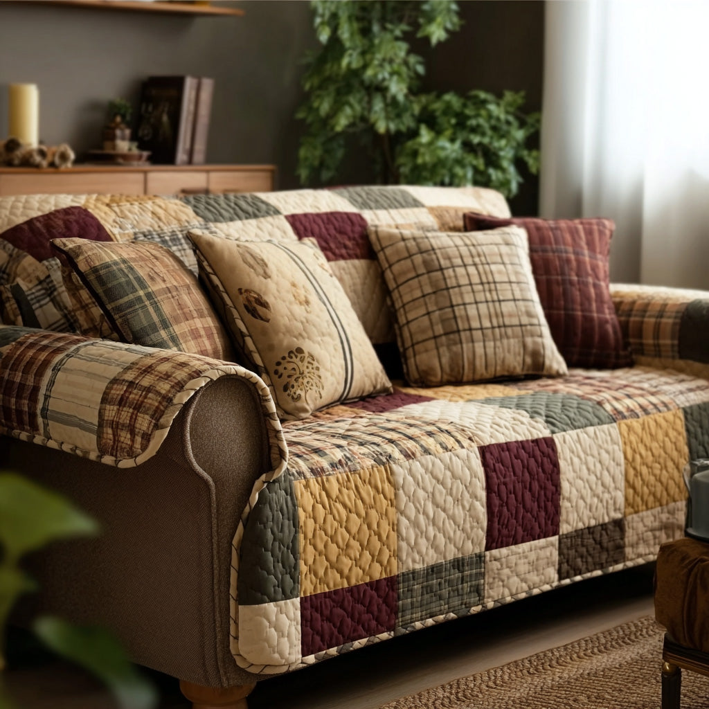 Checkered Autumn Quilted Sofa Cover