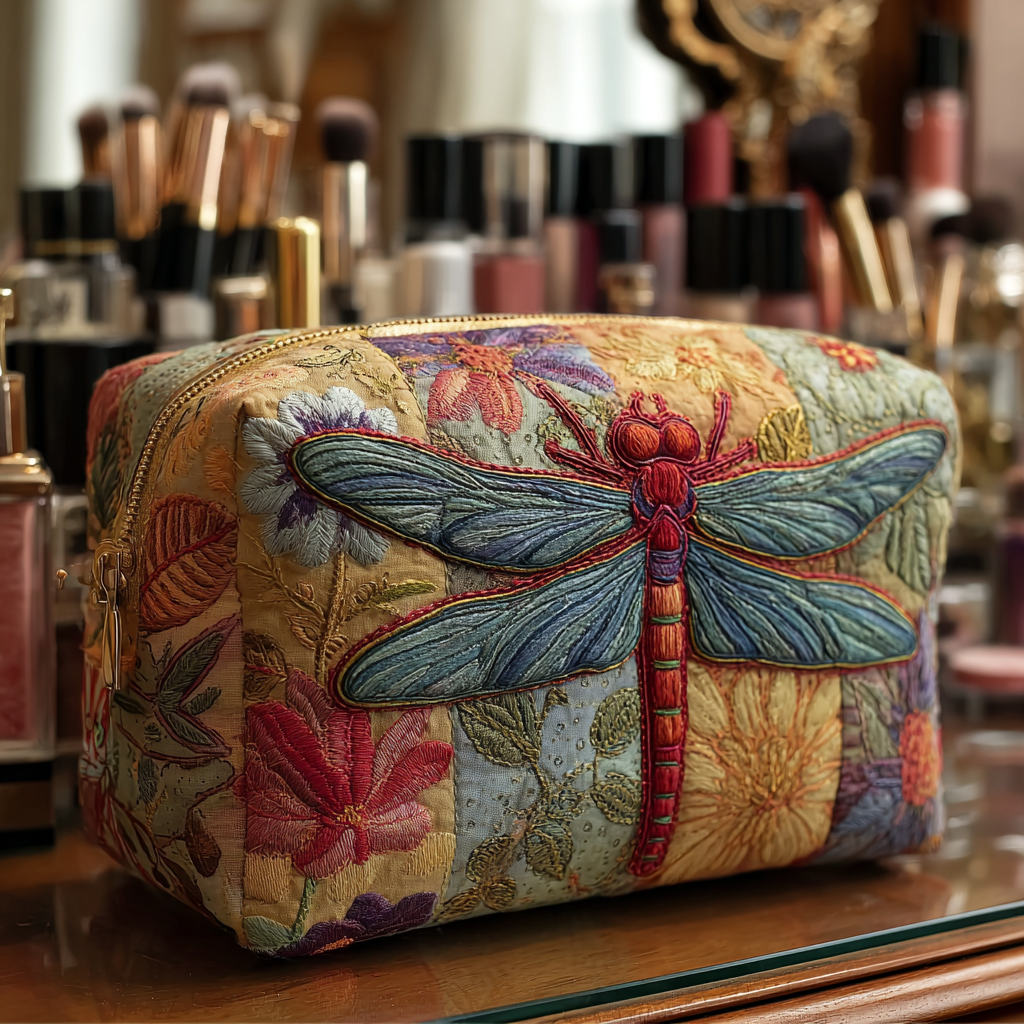 Elegant Dragonfly Quilted Toiletry Bag