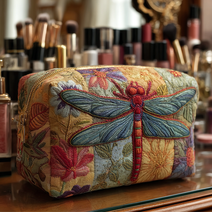 Elegant Dragonfly Quilted Toiletry Bag