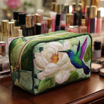 Quilt Pattern and Hummingbirds Quilted Toiletry Bag