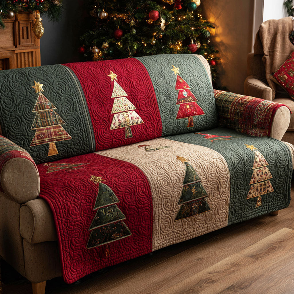 Pine Christmas Quilted Sofa Cover