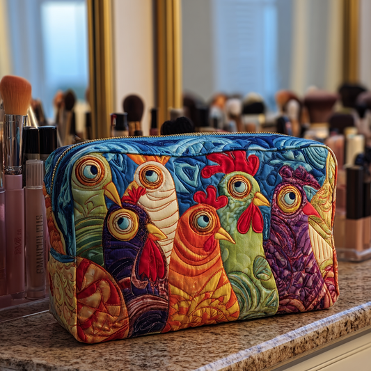 Embroidered Chickens in Garden Quilted Toiletry Bag – Isla