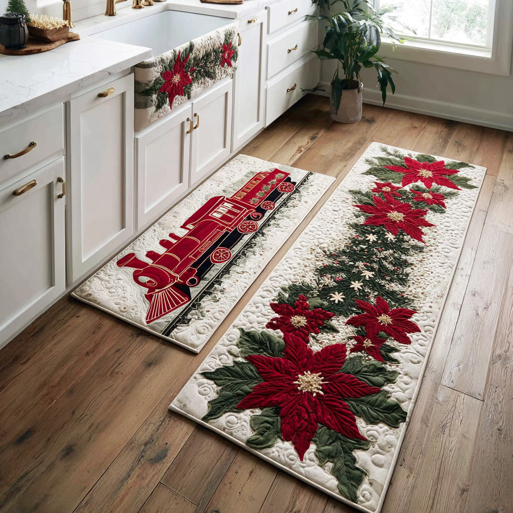 Festive Christmas 2-Piece Kitchen Mat Set – Ivory