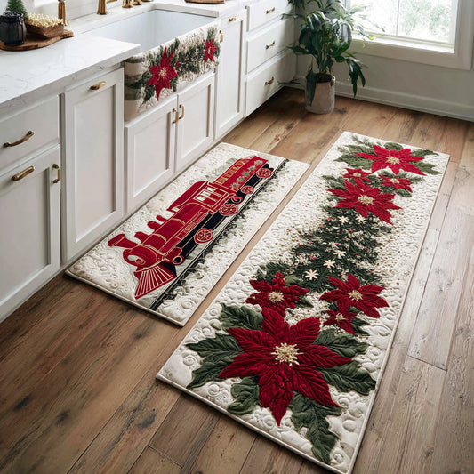 Festive Christmas 2-Piece Kitchen Mat Set – Ivory