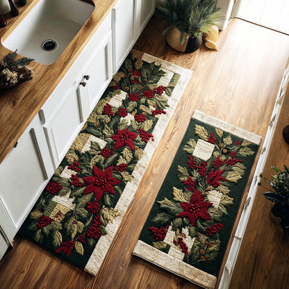 Red Winter Flower 2-Piece Kitchen Mat Set