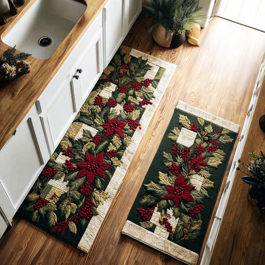 Red Winter Flower 2-Piece Kitchen Mat Set