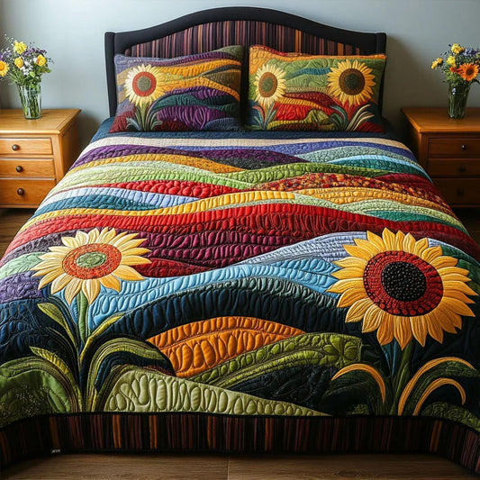 Sunflower Field 3-Piece Quilted Bedding Set