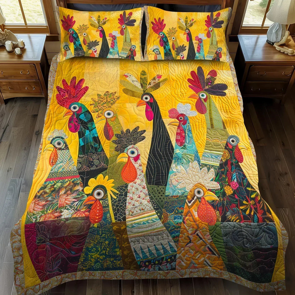 Morning Rooster 3-Piece Quilted Bedding Set