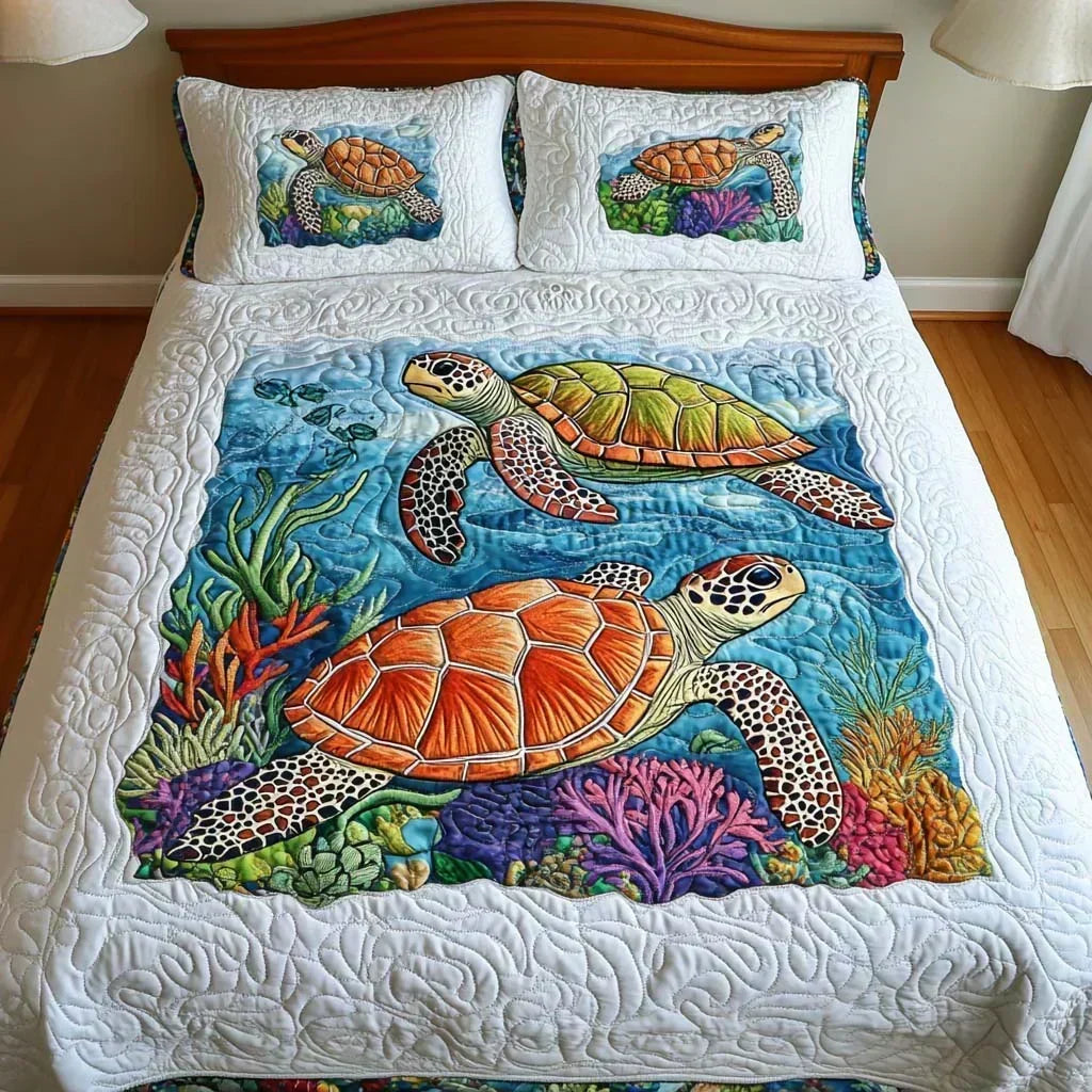 Sea Turtles Quilted Bedding Set - Design C