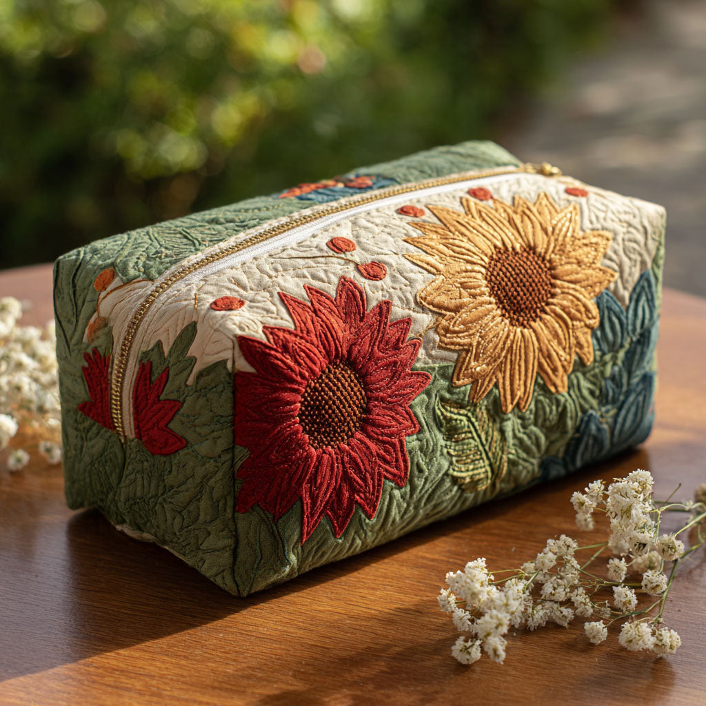 Stitched Flowers Quilted Toiletry Bag