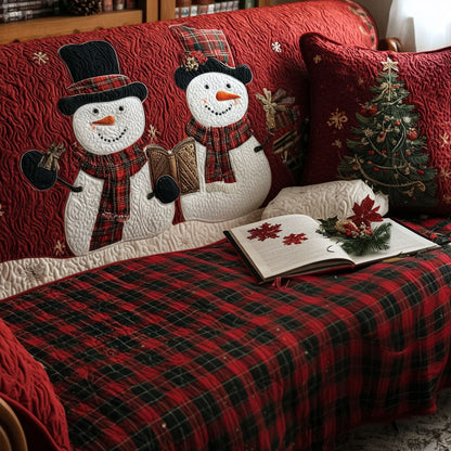 Snowman of Snow Checks Quilted Sofa Cover