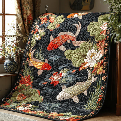 Elegant Japanese Koi Quilted Blanket