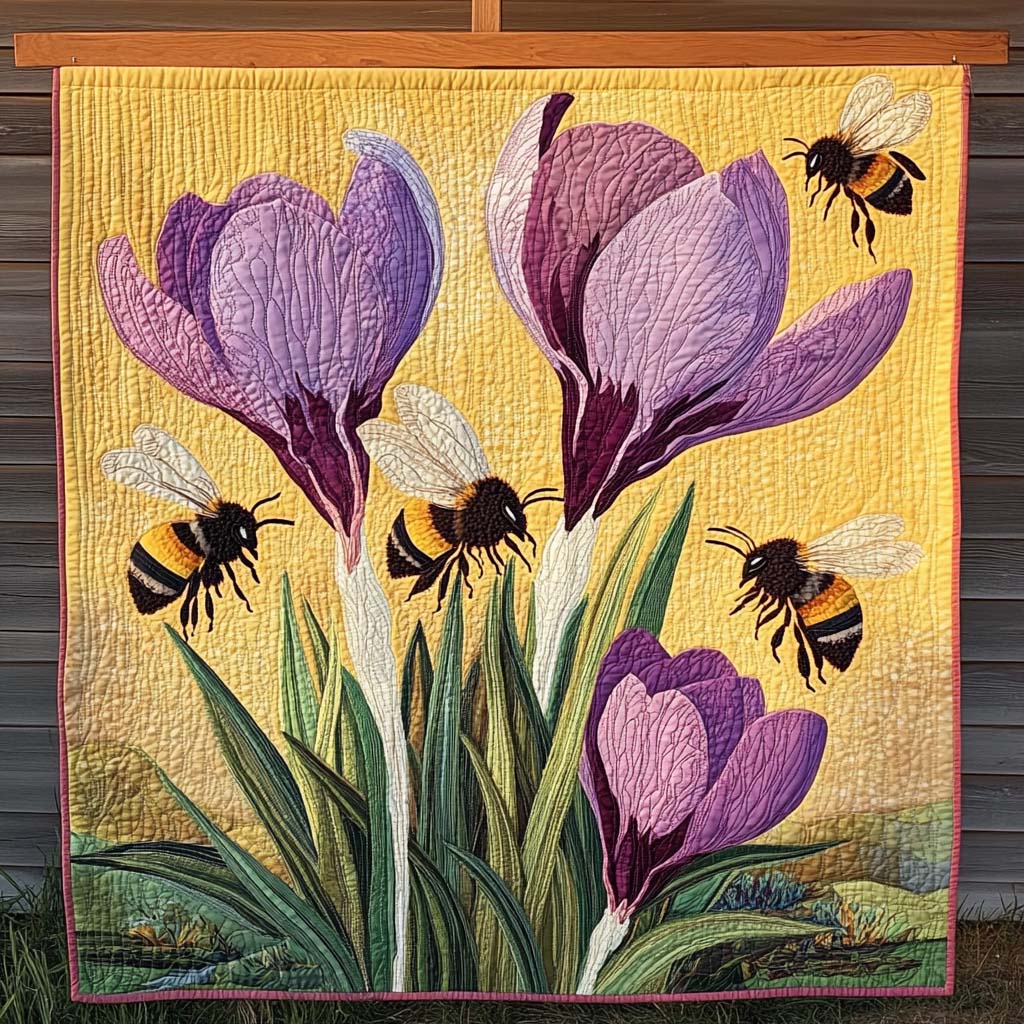 Bumblebees and Crocuses Textile Wall Art