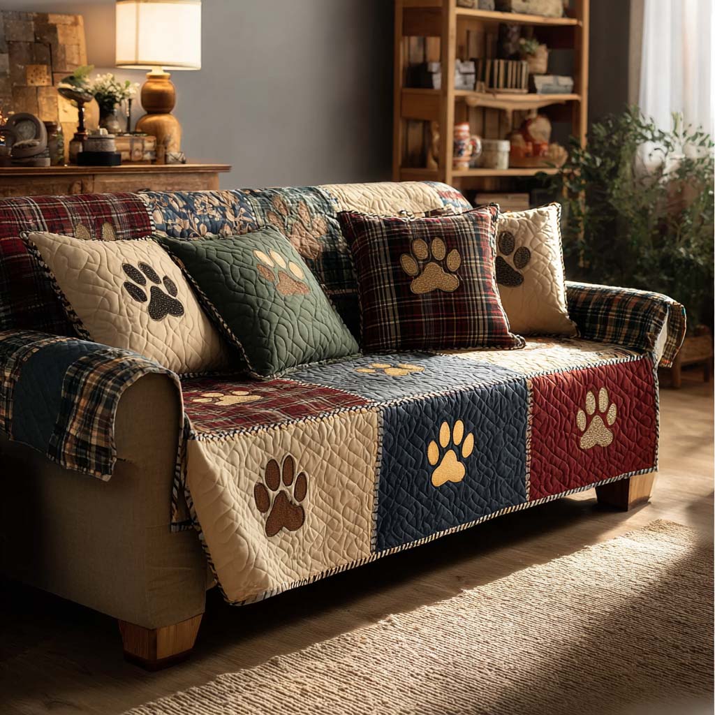 Small Paw Prints Quilted Sofa Cover