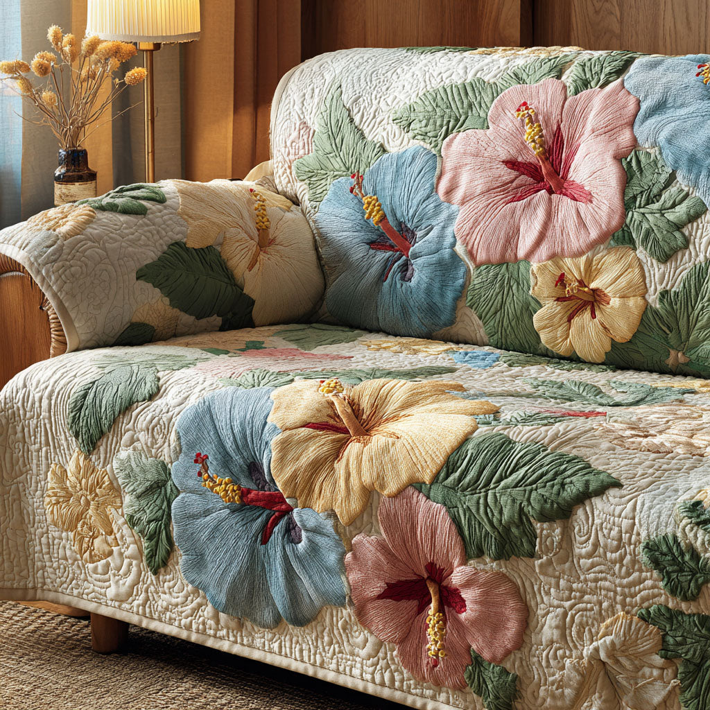 Hibiscus Quilted Sofa Cover
