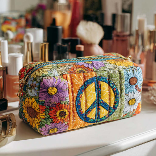 Floral Peace Bus Quilted Toiletry Bag