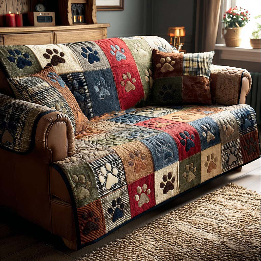 Paw Prints Cheerful Quilted Sofa Cover