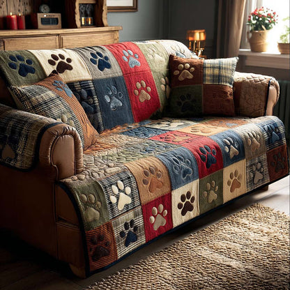 Paw Prints Cheerful Quilted Sofa Cover