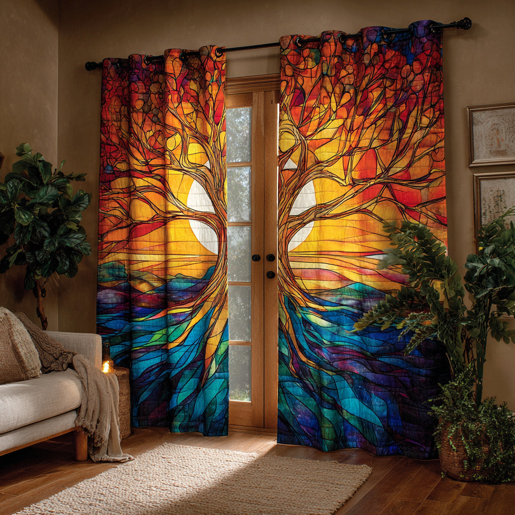 Stained Glass Tree of Life Quilted Curtains