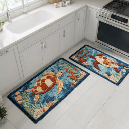 Open Sea Waves 2-Piece Kitchen Mat Set