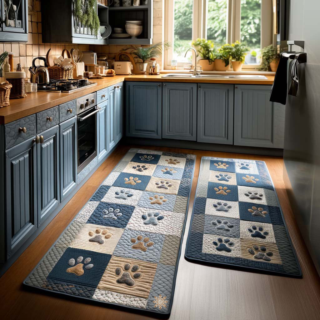 Hearts and Paw Prints 2-Piece Kitchen Mat Set