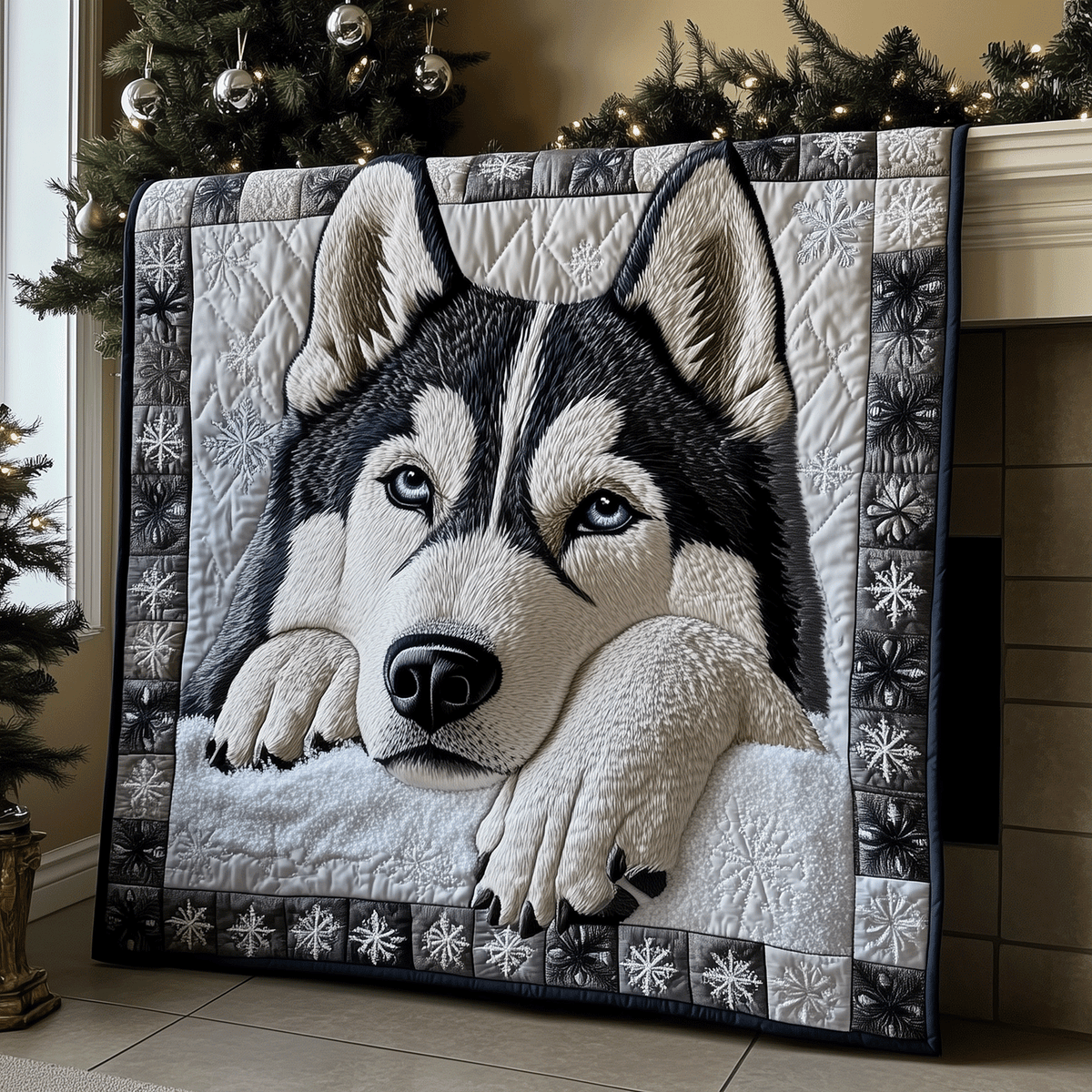 Dreamy Husky Quilted Blanket