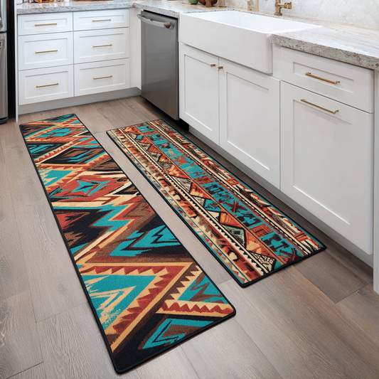 Golden Plaid 2-Piece Kitchen Mat Set