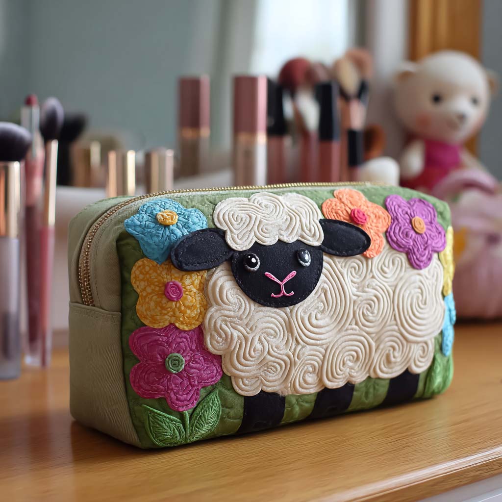 Floral Pattern Quilted Toiletry Bag