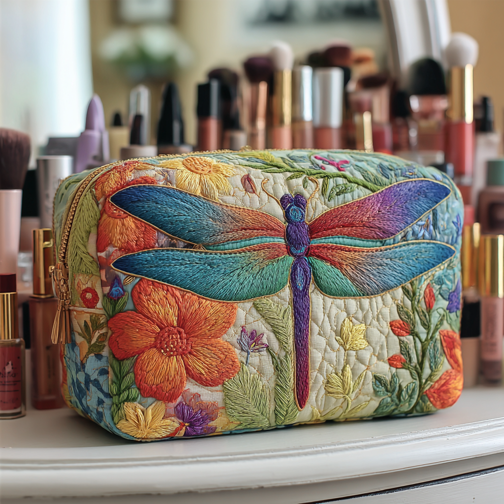 Golden Dragonfly Quilted Toiletry Bag