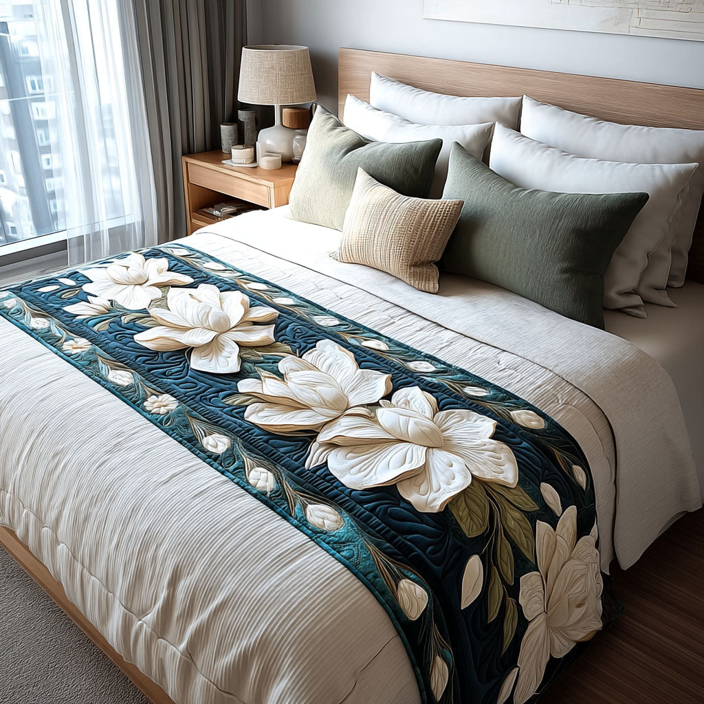 Midnight Magnolia Quilted Bed Runner
