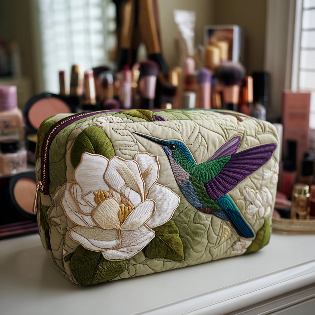 Hummingbirds in Grass Quilted Toiletry Bag