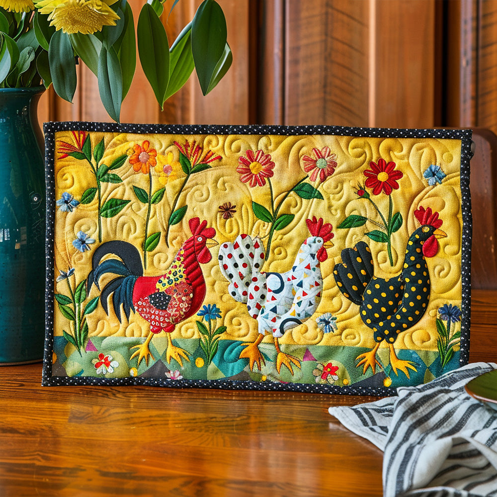 Bright Chicken Meadow Quilted Placemats