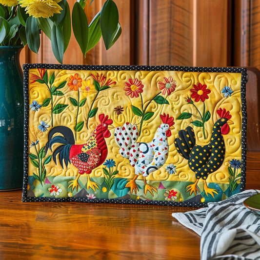Bright Chicken Meadow Quilted Placemats