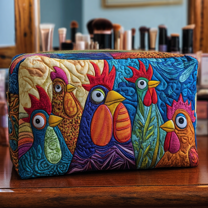 Chickens and Flowers Quilted Toiletry Bag
