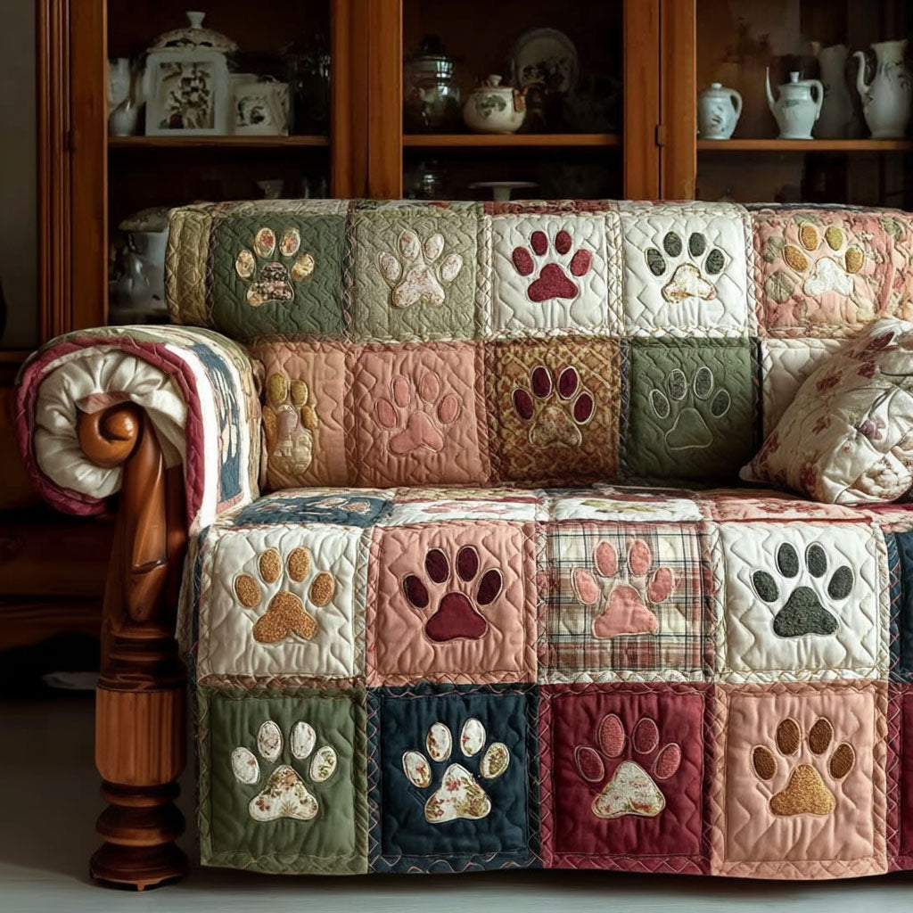 Paw Prints Quilted Sofa Cover