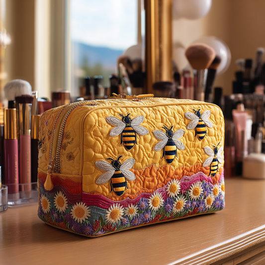 Bees and Flowers Quilted Toiletry Bag